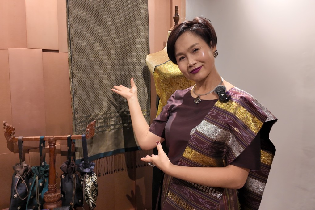 Designer Touk Maicome, founder of the brand Maicome, attends an exhibition celebrating traditional Laotian hand weaving at the Sofitel Luang Prabang’s new art space La Boutique, in Luang Prabang, Laos, on March 8, 2025. Maicome was one of five women designers whose works were showcased at the exhibition. Photo: Jayson Albano