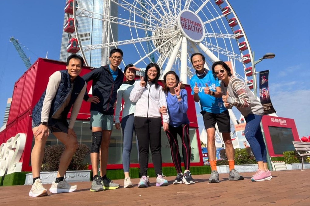 Wong Chun-kiu (second right) leads a running session at the AIA Vitality Hub in February, ahead of the Standard Chartered Marathon. Join his free coaching session this Saturday to step up your running game. Photo: Facebook/kiu.wongchunkiu