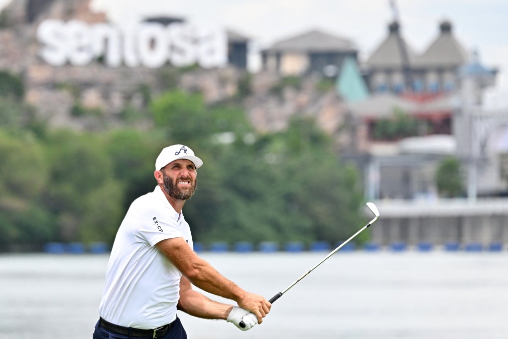 Dustin Johnson hits an approach during the first round of LIV Golf Singapore at Sentosa Golf Club. Photo: Reuters