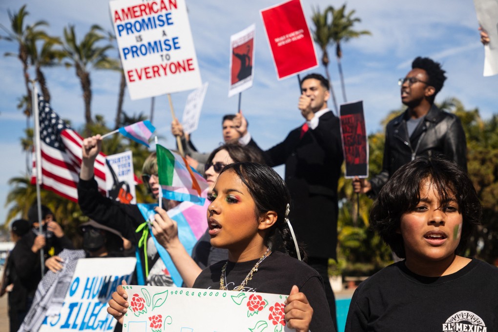 Demonstrators protest against US President Donald Trump’s policies in San Diego, California, in February. Photo: TNS