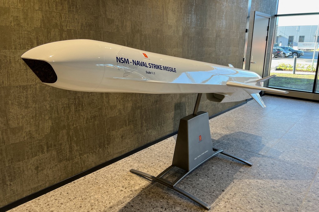A model of the Naval Strike Missile on display at Kongsberg’s factory in Norway. Photo: Reuters