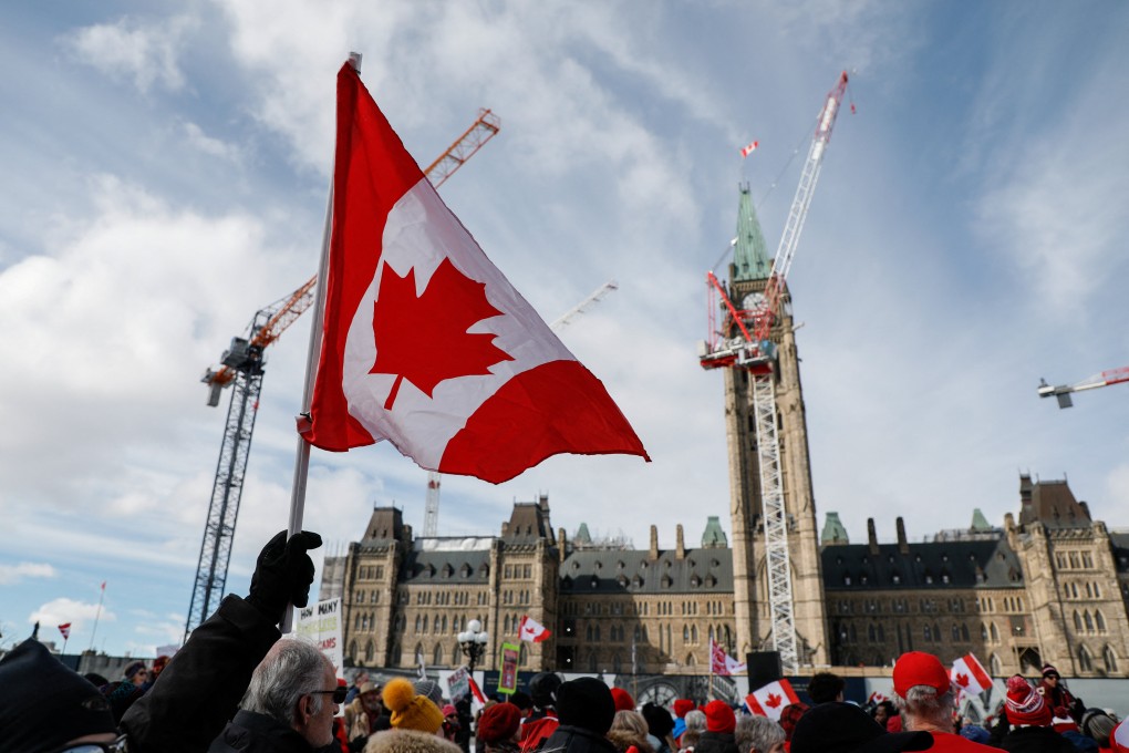 People gather for the ‘Elbows up’ rally on Parliament Hill in Ottawa, Ontario, Canada on Sunday. Photo: Reuters