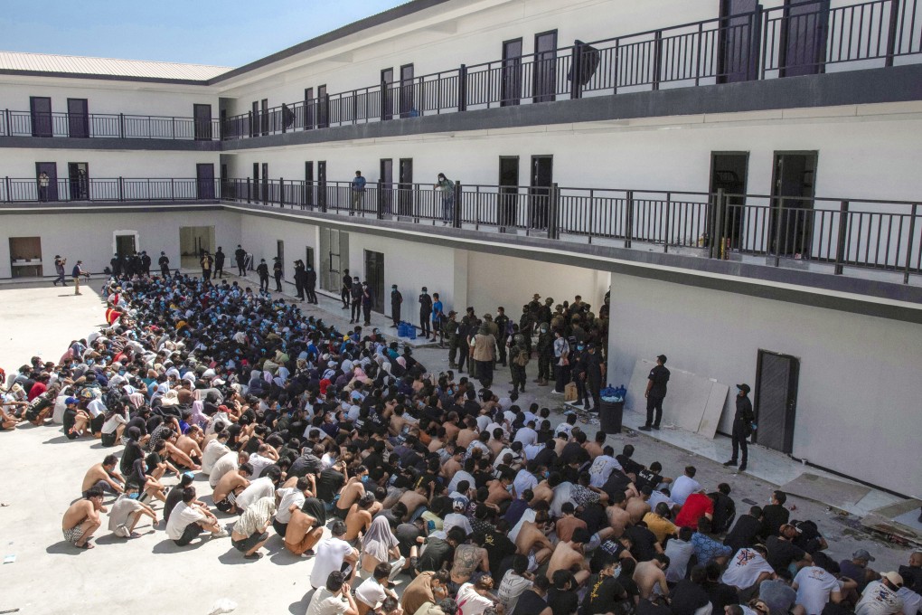 People from China, Vietnam and Ethiopia, believed to have been trafficked and forced to work in scam centres, are held in detention after being released from the scam hubs in Myawaddy, in southeastern Myanmar on February 26. Photo: AP