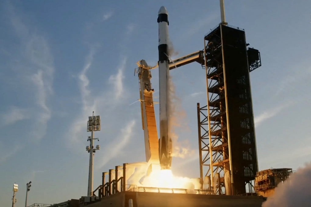 The SpaceX Falcon 9 rocket with the Crew Dragon capsule Endurance carrying the Crew-10 mission lifts off in Florida on Friday. Photo: Nasa TV via AFP