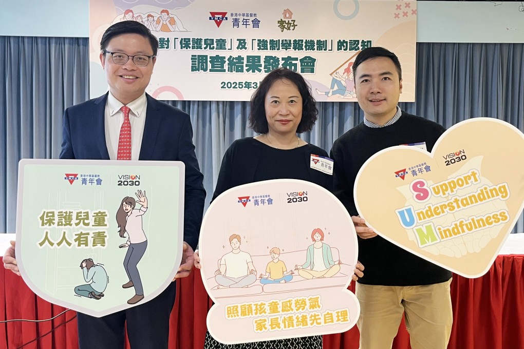 Albert So (left), Phoebe See and the Chinese YMCA of Hong Kong’s Issac Yeung reveal the finding of the survey. Photo: Emily Hung