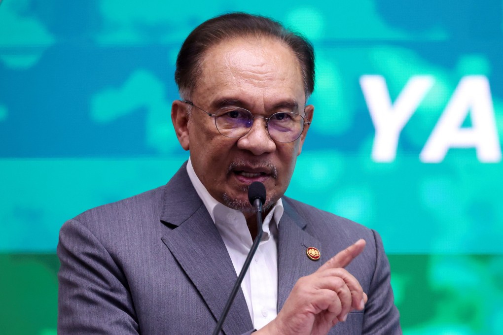 Malaysia’s Prime Minister Anwar Ibrahim speaks at a tech event in Kuala Lumpur. Photo: Reuters