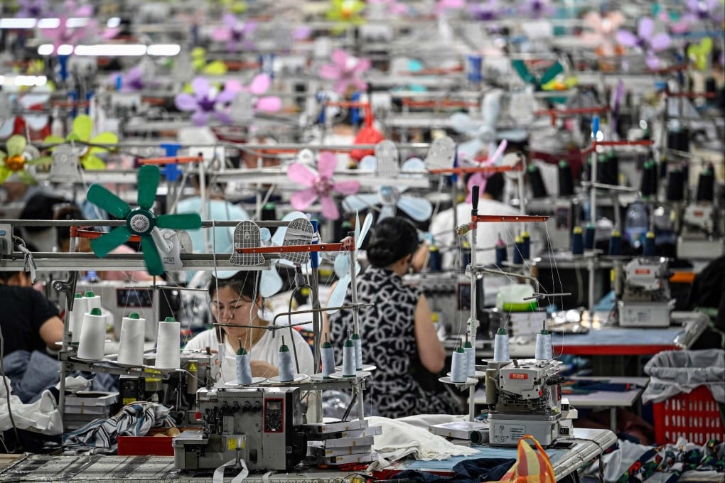 Workers make clothes at a factory supplying the cross-border e-commerce platform Shein in southern China. China’s apparel industry is being hit hard by US tariffs. Photo: AFP