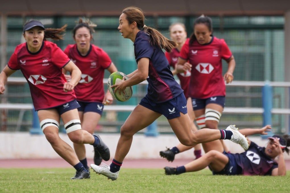 Chong Ka-yan in possession as the city’s players train ahead of next week’s Hong Kong Sevens. Photo: Elson Li
