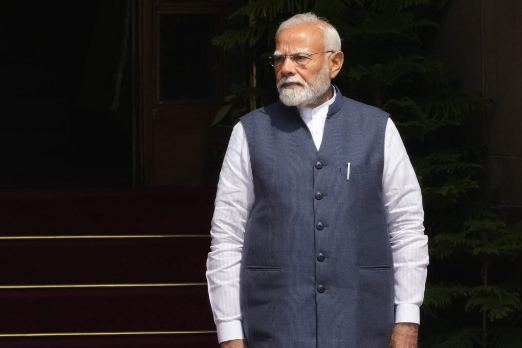Indian Prime Minister Narendra Modi arrives to receive visiting New Zealand Prime Minister Christopher Luxon (not pictured) in New Delhi, India, on March 17. Photo: AP
