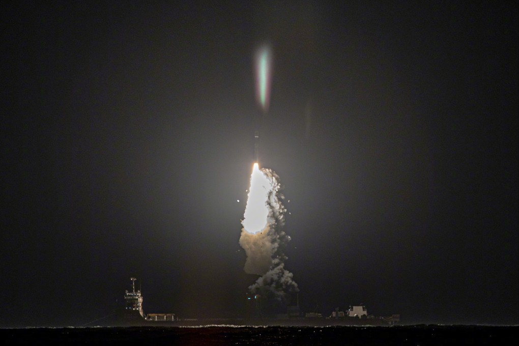 A Shiyan-24C experimental satellite is launched from a sea platform in 2024. The satellite is among those seen “dogfighting in space”, according to the USSF. Photo: Handout