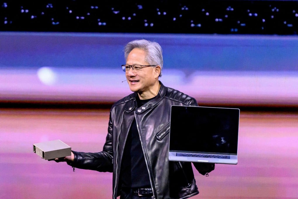 Nvidia CEO Jensen Huang introduces new products during a keynote session at GTC in San Jose, California, on Tuesday. Photo: AFP