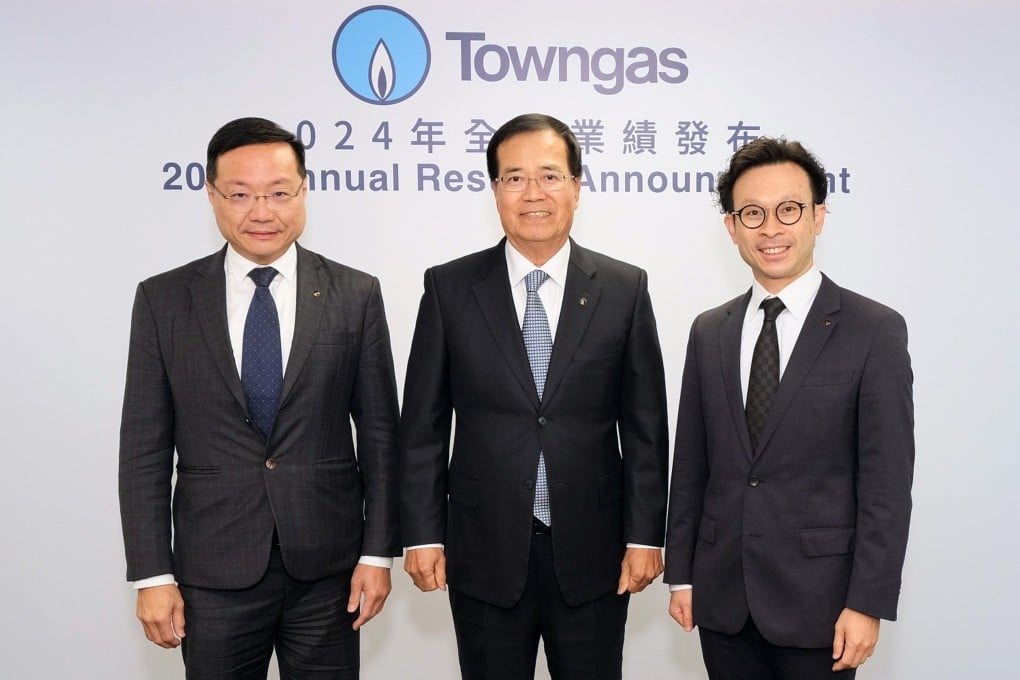 From left, Edmund Yeung Lui-ming, Towngas executive director and chief financial officer; Peter Wong Wai-yee, managing director; and Alan Chan Ying-lung, executive director and chief investment officer. Photo: Towngas