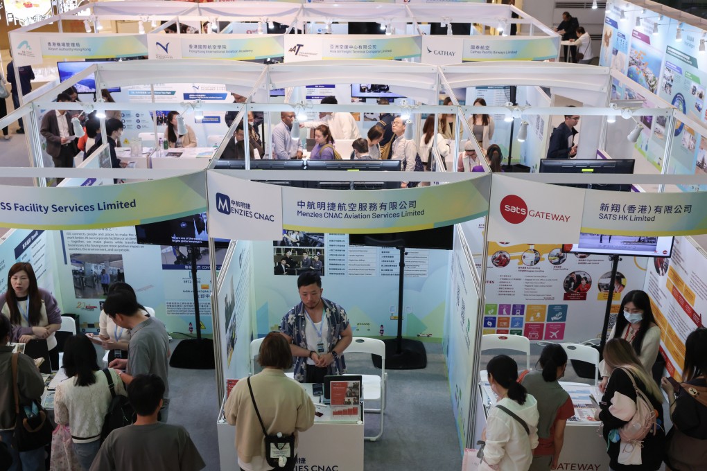 Residents check for job opportunities at a career fair in Tsuen Wan. Photo: Nora Tam