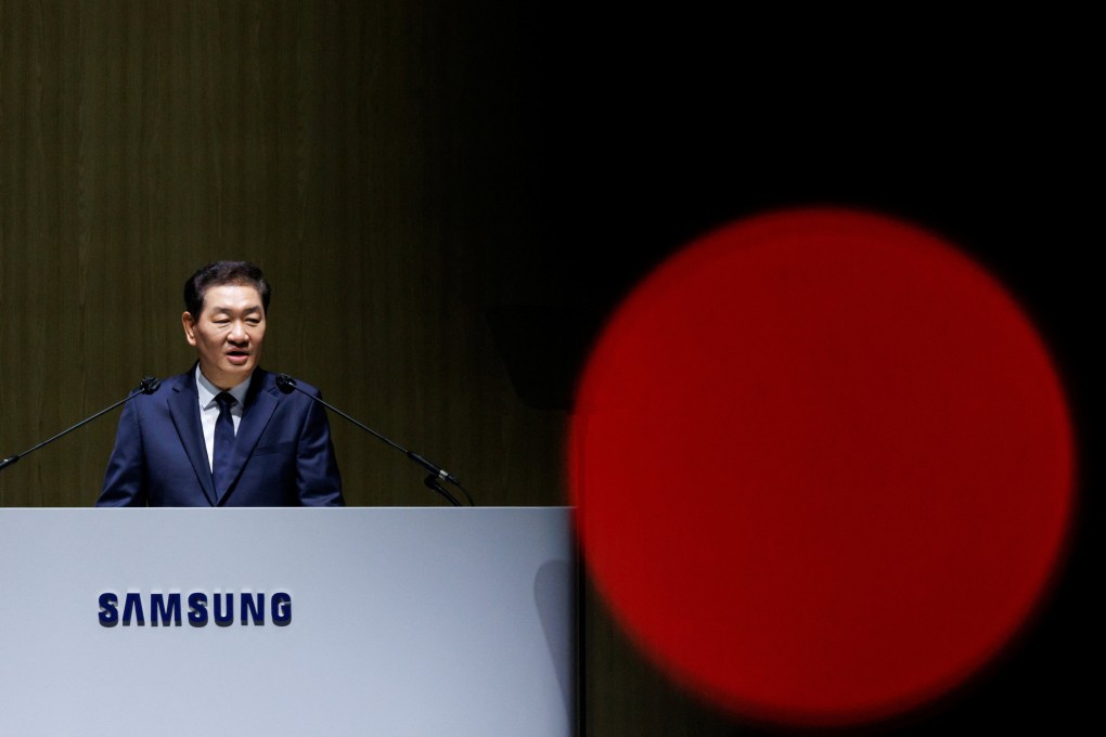 Han Jong-hee, co-chief executive officer of Samsung Electronics, speaks at the company’s annual general meeting in Suwon, South Korea, March 19, 2025. Photo: Pool via REUTERS