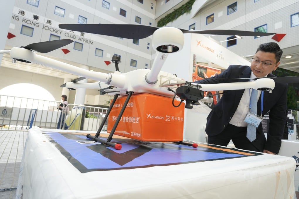 A drone designed to deliver packages is on display at the Hong Kong University of Science and Technology. Photo: Sam Tsang