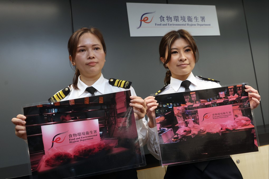 Koo Yin-chun (left), senior health inspector, has said another 123kg of pre-packaged meat has been taken away for investigation. Photo: Edmond So
