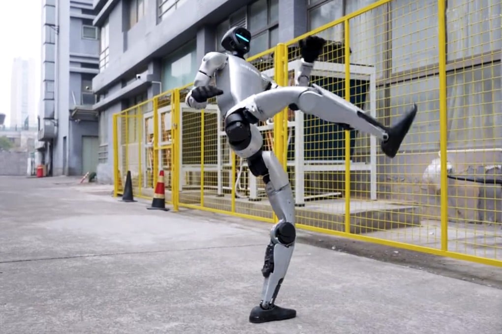 Unitree’s G1 robot performs a series of kung fu kicks in a demo video released in February. Photo: Unitree