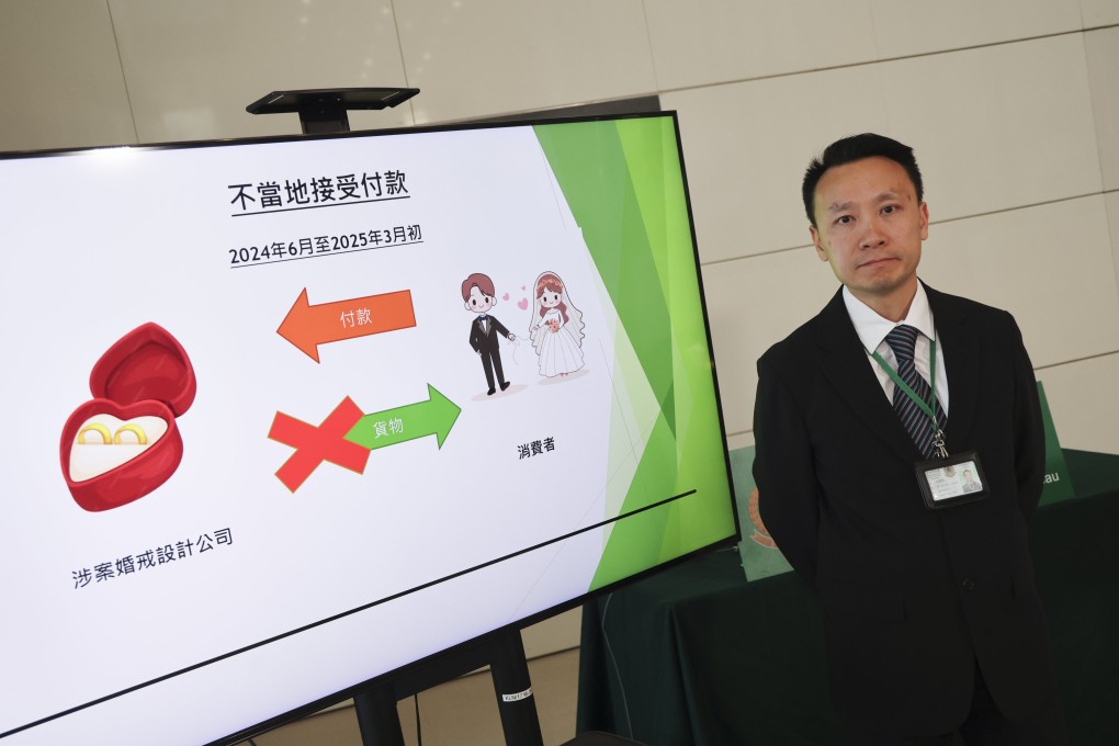 Senior Investigator Alisagolis Ng Wai-ming of the Customs and Excise Department, revealed that the 41-year-old sole director of the now-closed Mary5ive had been arrested over incomplete orders. Photo: Jelly Tse