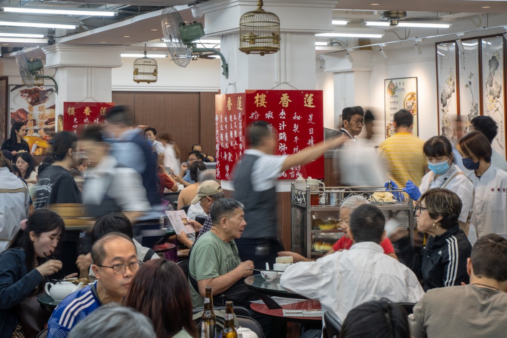 Customers enjoy the traditional dim sum experience at Lin Heung Lau in Central, Hong Kong, on October 4, 2024. Photo: Alexander Mak