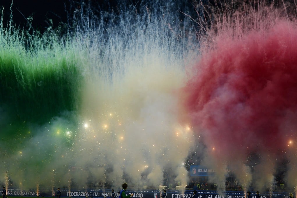 Fireworks on display at San Siro ahead of Italy’s clash with Germany in the Uefa Nations League quarter-finals. Photo: Reuters