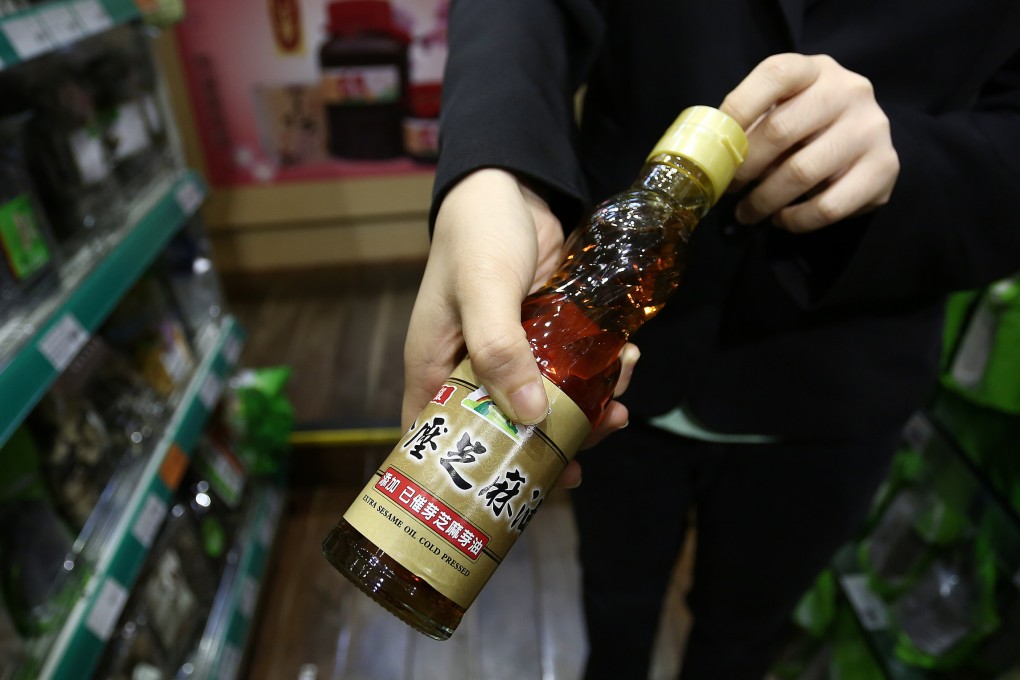 A Taiwanese brand of sesame oil sold in Hong Kong. When the oil replaced animal fats in the kitchens of ancient China, stir-frying took off and was soon all the rage. Photo: SCMP