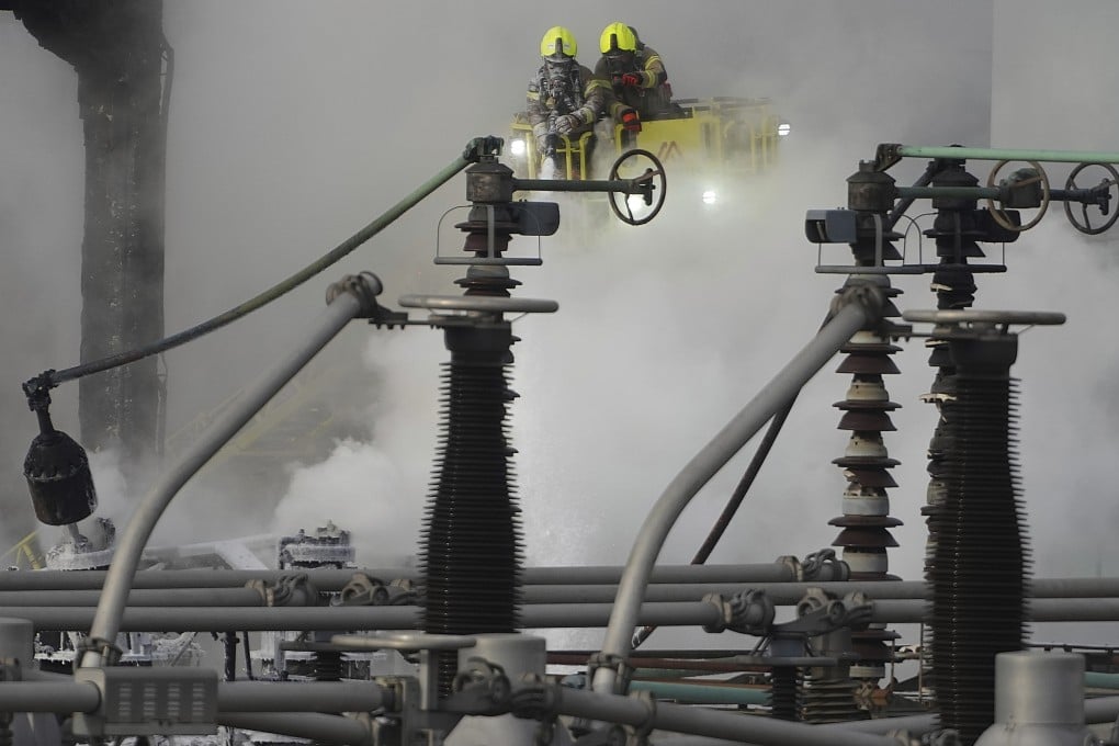 Firefighters battle the blaze near London’s Heathrow Airport. Photo: AP