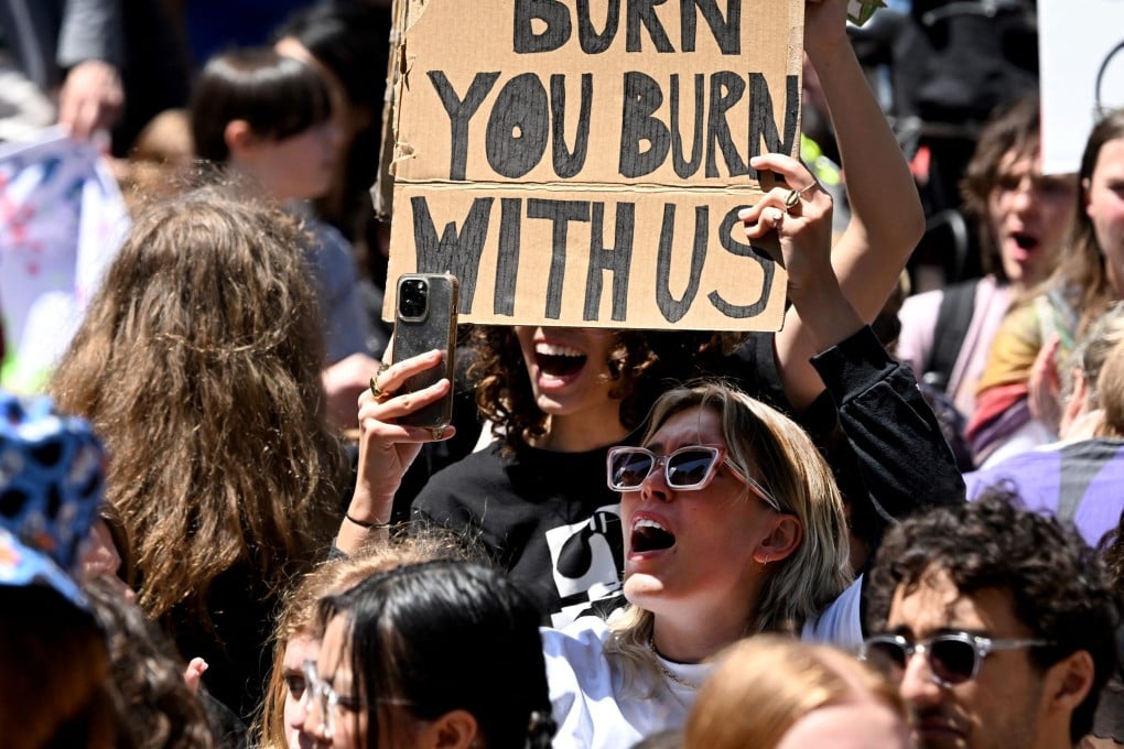 School students attend a climate rally in Melbourne. For the first time, baby boomers will be outnumbered by millennials and Gen Z voters at Australia’s next federal elections. Photo: AFP