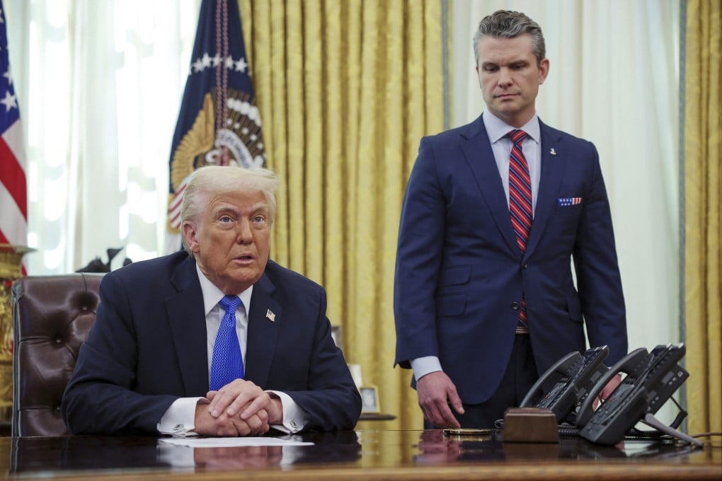 US President Donald Trump and Defence Secretary Pete Hegseth at the White House in Washington on Friday. Photo: AP
