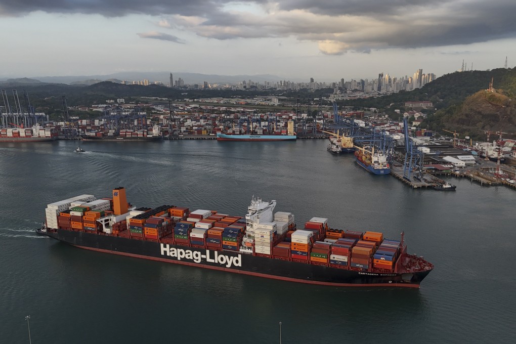 A cargo ship sails past the Panama Canal’s Port of Balboa, managed by CK Hutchison. Photo: AP