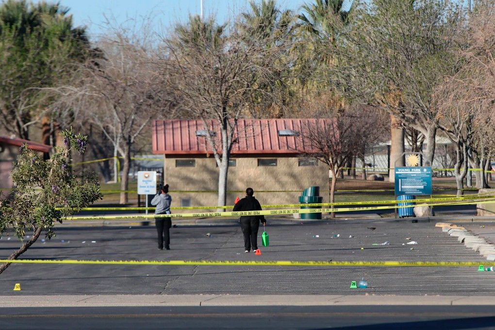 Crime scene technicians work at the scene of a mass shooting in Las Cruces, New Mexico, on Saturday. Photo: The Albuquerque Journal via AP