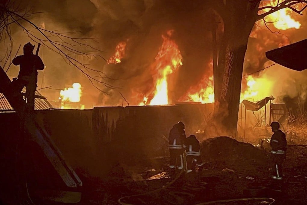 Ukrainian rescuers working at the site of an overnight drone attack in Kyiv, Ukraine, on Sunday. Photo: EPA-EFE