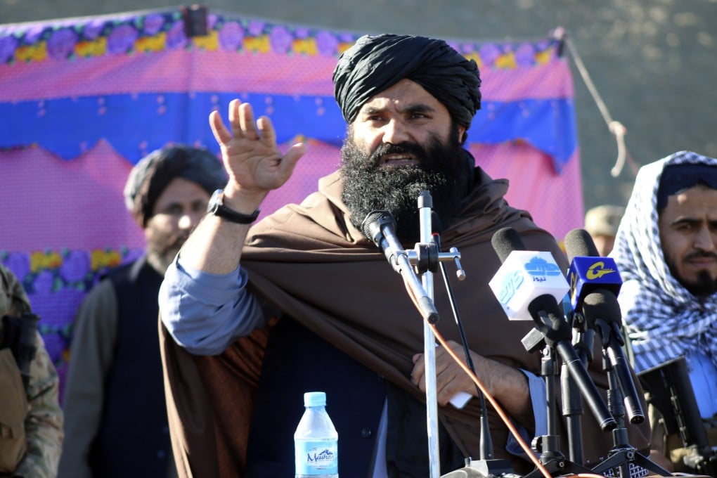 Sirajuddin Haqqani speaks during the funeral prayers of Khalil Haqqani, during his funeral procession in eastern Paktia province, Afghanistan, on December 12. Photo: AP