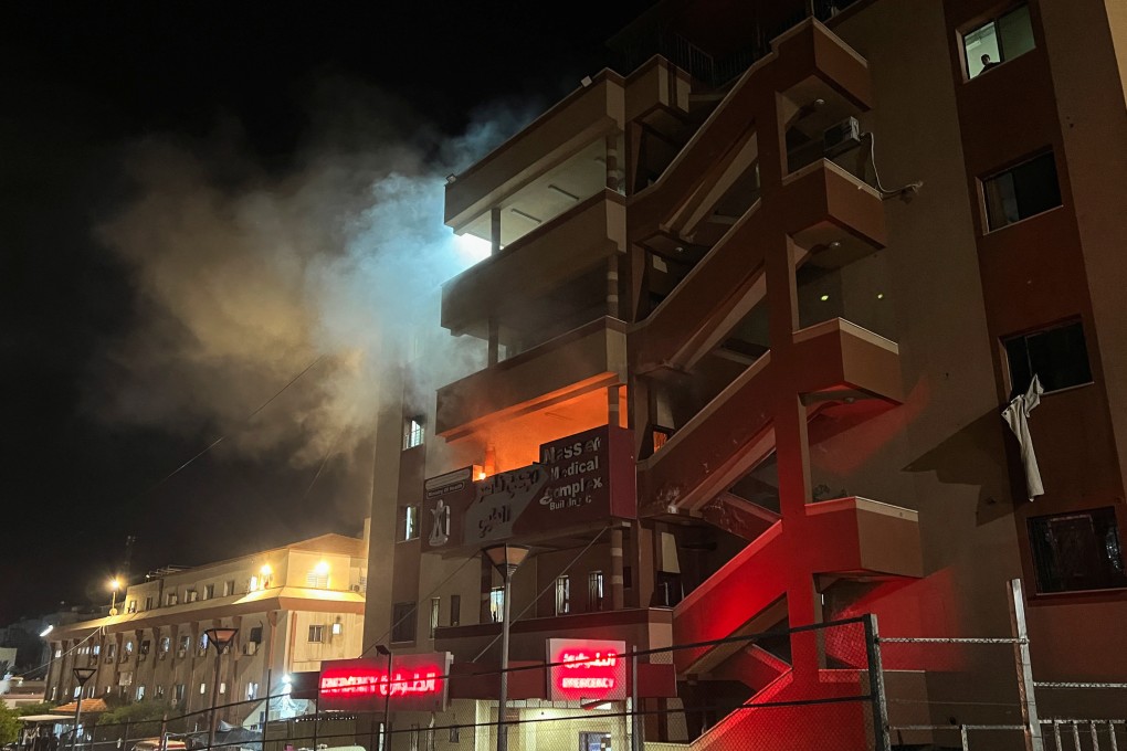 Smoke rises after an Israeli air strike at Nasser hospital in Khan Younis in the southern Gaza Strip. Photo: Reuters