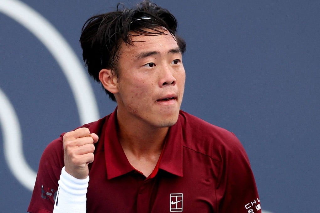 Coleman Wong celebrates a point against Ben Shelton en route to his three-set victory over the American at the Miami Open. Photo: AFP