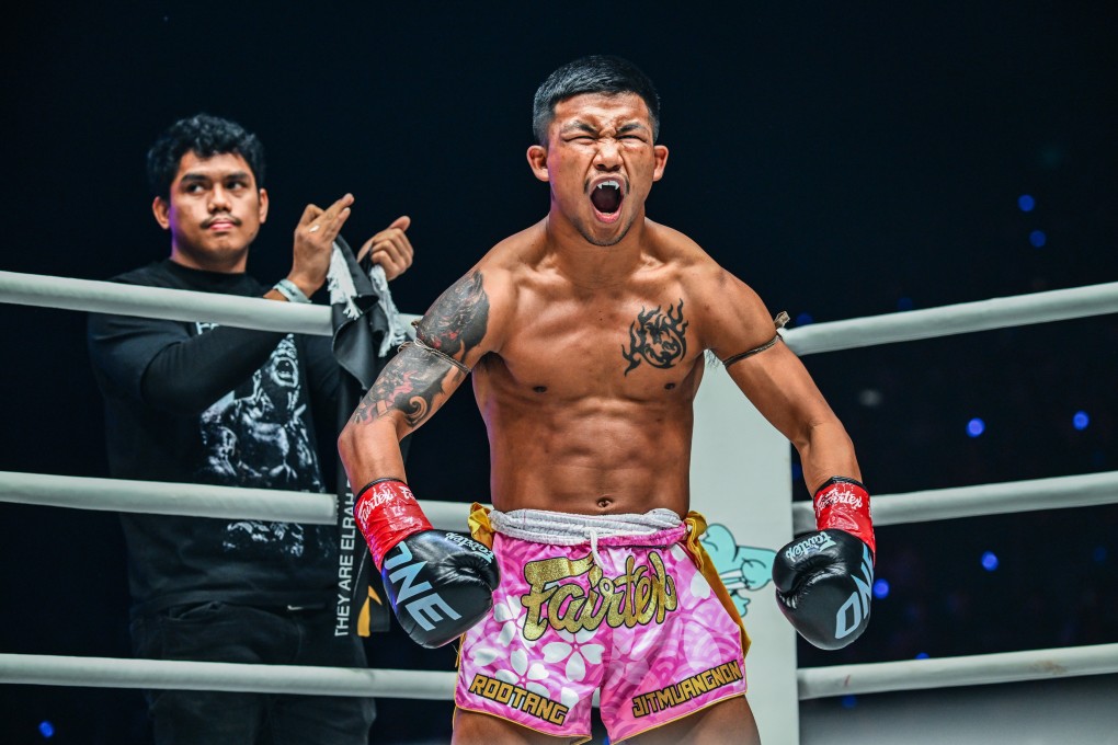 Rodtang Jitmuangnon celebrates after his stunning first-round KO victory over Takeru Segawa at ONE 172. Photo: ONE Championship