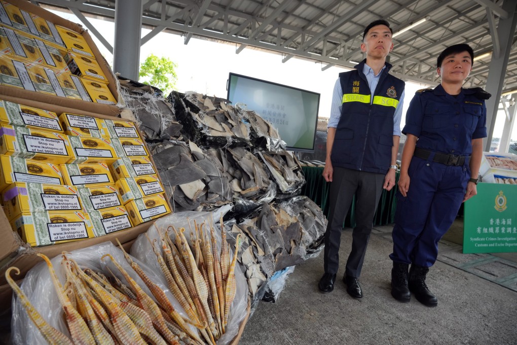 Customs displays HK$25 million in contraband seized after chasing down smugglers at sea. Photo: May Tse