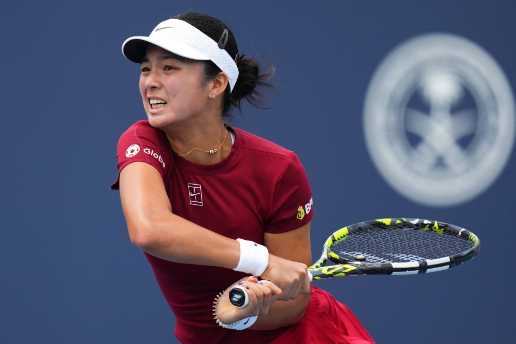 Alexandra Eala of the Philippines returns a shot against Australian Open champion Madison Keys during their clash at the Miami Open. Photo: AFP