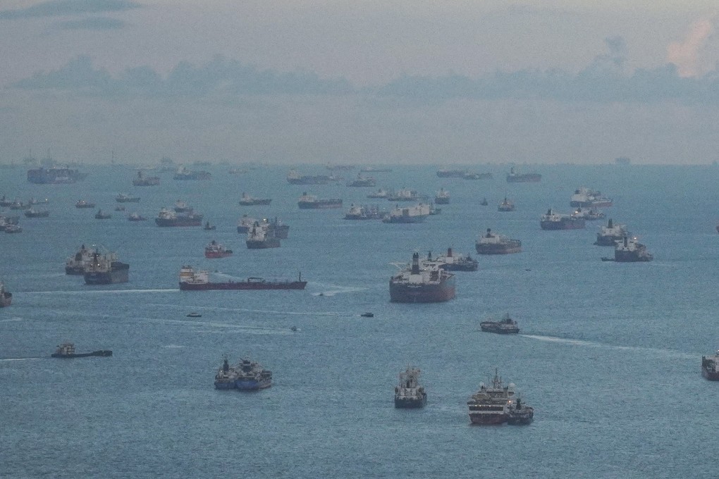 Container and cargo ships travel through the Strait of Malacca between Singapore and Malaysia. Thailand’s Landbridge project would cut shipping times between the Indian and Pacific oceans by bypassing the strait. Photo: Roy Issa