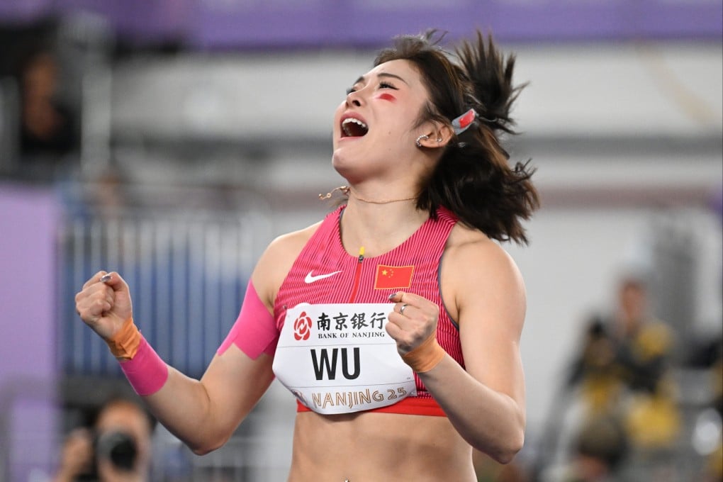 China’s Wu Yanni of China celebrates after breaking the national record during the women’s 60 metres hurdles semi-finals at the 2025 World Athletics Indoor Championships. Photo: Xinhua