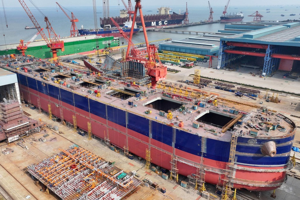 Ships are seen under construction at a ship building facility at the port in Taicang, in Chinaís eastern Jiangsu province in February. Photo: AFP