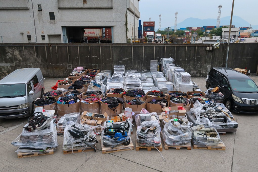 Hong Kong customs has seized HK$10 million worth of appliances, electronics and clothing in a container bound for Singapore. Photo: Handout