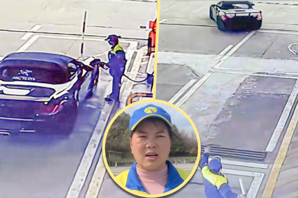 A Porsche owner in China skips out on a US$70 petrol bill, prompting a station worker to cover it, sparking online anger at his actions. Photo: SCMP composite/Douyin