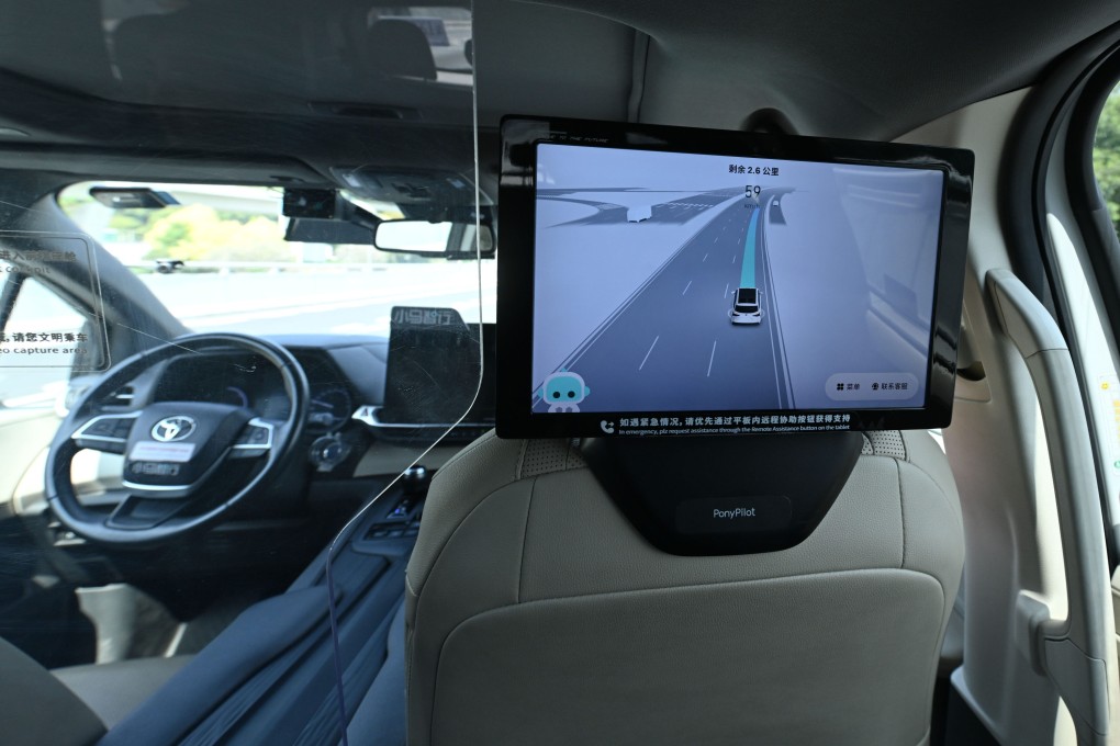 A screen display inside a Pony.ai robotaxi in Nansha district, Guangzhou, in south China’s Guangdong province on March 11. Photo: Xinhua