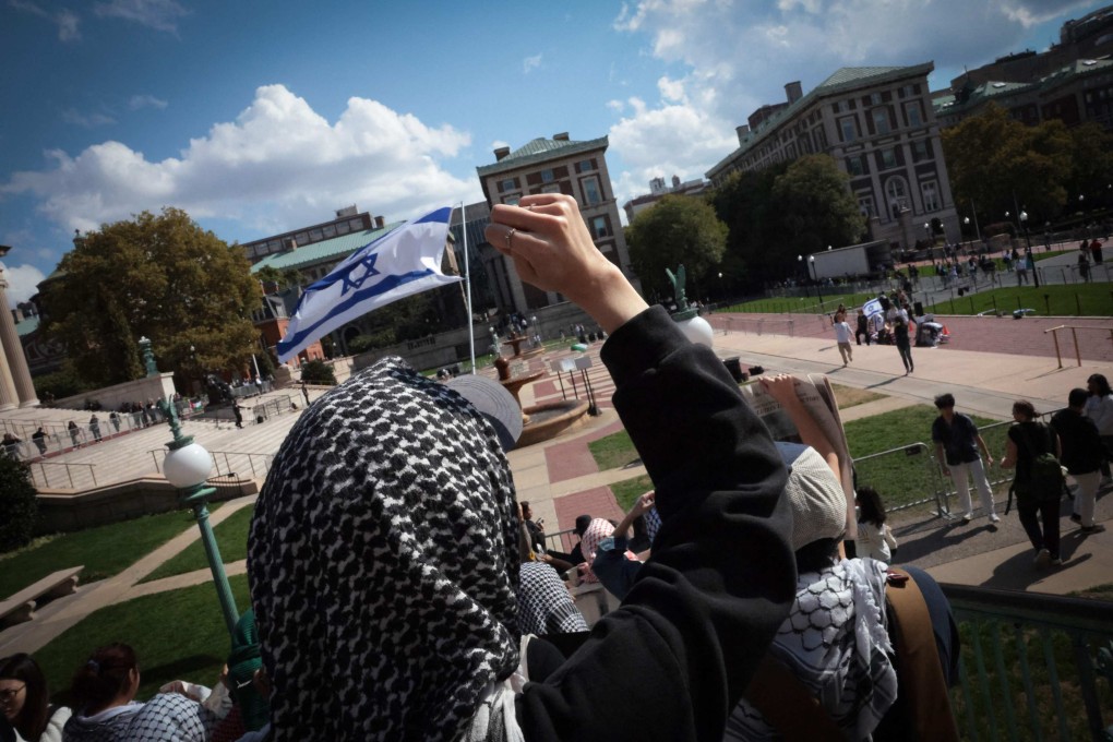 Pro-Palestinian demonstrators march through the Columbia University campus on October 7, 2024. File photo: AFP