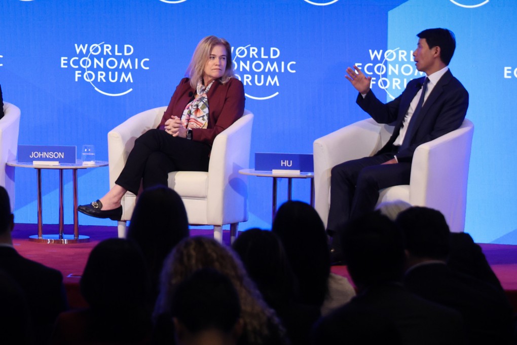 Jenny Johnson of Franklin Templeton (left) and Fred Hu of Primavera Capital take part in a panel discussion at the World Economic Forum’s Centre for Financial and Monetary Systems 2025 Symposium in Hong Kong on March 26, 2025. Photo: Dickson Lee