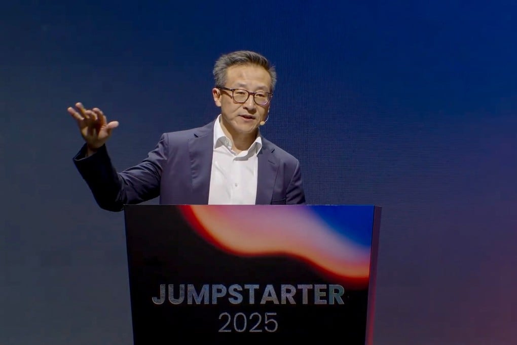 Alibaba chairman Joe Tsai speaks at the grand finale of the company’s Jumpstarter 2025 event on March 26. Photo: Handout
