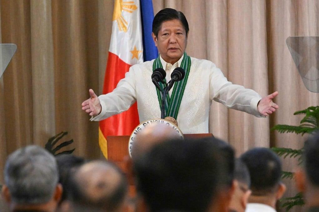 Philippines President Ferdinand Marcos Jnr speaks to military officials in Manila on Saturday. Photo: AFP