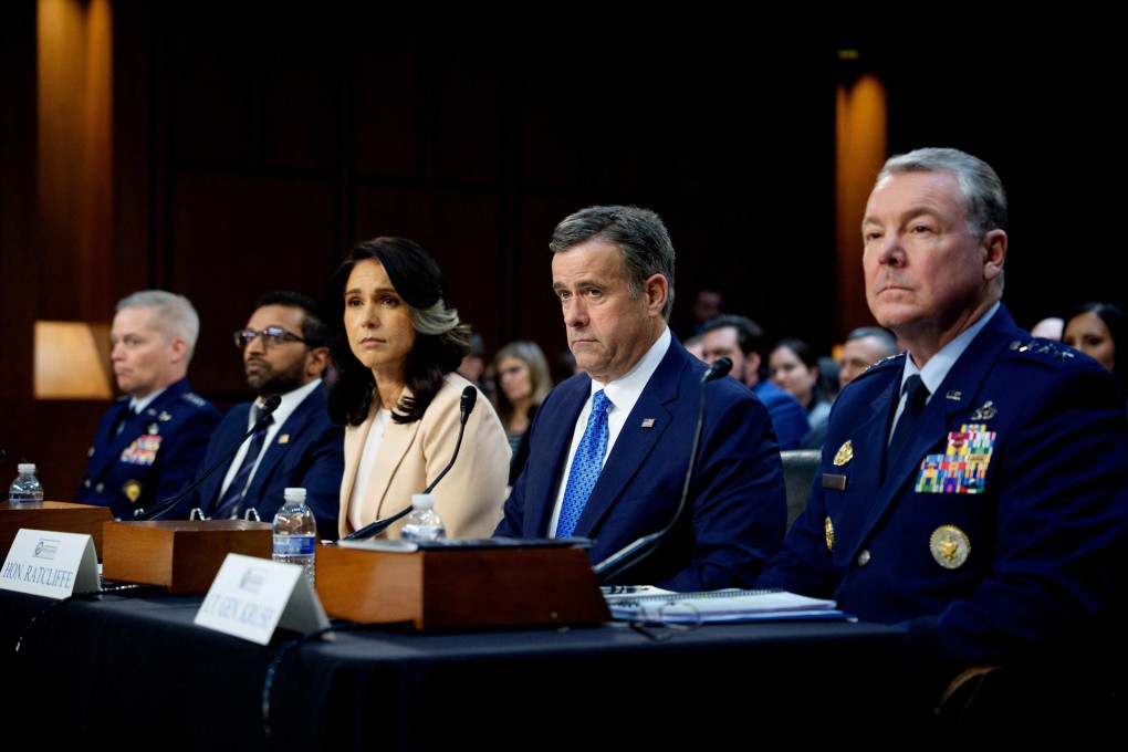Left to right: National Security Agency Director General Timothy Haugh, FBI Director Kash Patel, Director of National Intelligence Tulsi Gabbard, Central Intelligence Agency Director John Ratcliffe, and Defense Intelligence Agency Director Jeffrey Kruse appear during a Senate Committee on Intelligence Hearing on Tuesday in Washington. Photo: AFP