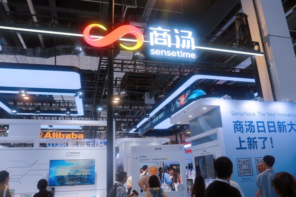 Visitors at SenseTime’s stand at the World Artificial Intelligence Conference (WAIC) in Shanghai on July 4, 2024. Photo: Getty Images.