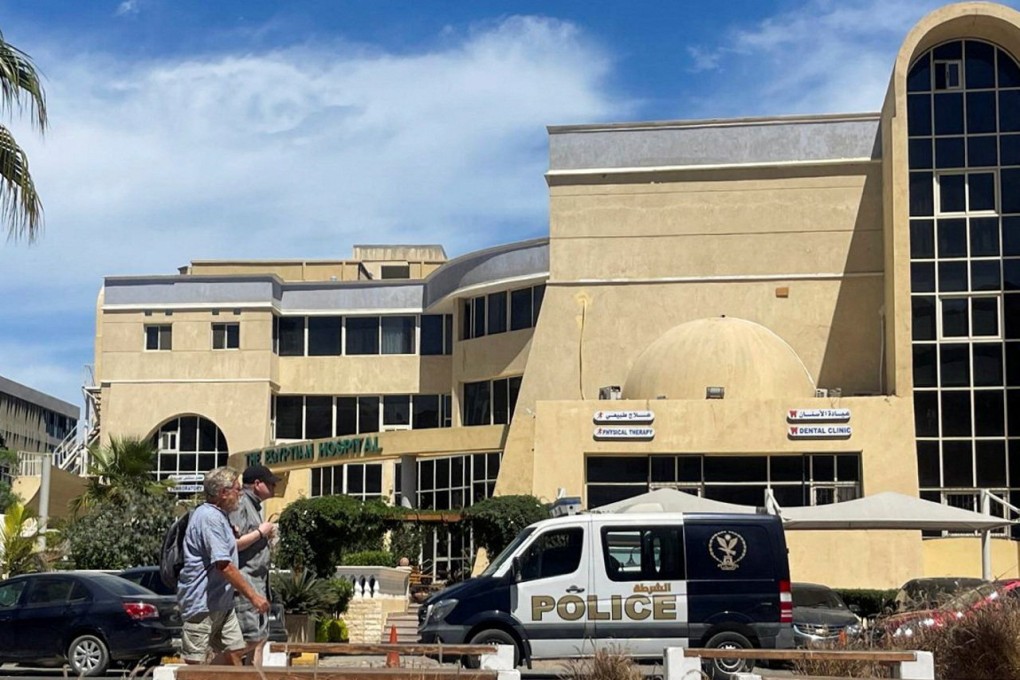 An Egyptian police vehicle in front of the hospital where the bodies of foreigners who were killed when a tourist submarine sank off Egypt’s Red Sea resort city of Hurghada, and whose whose nationalities are still unknown, are kept in Hurghada, Egypt. Photo: Reuters